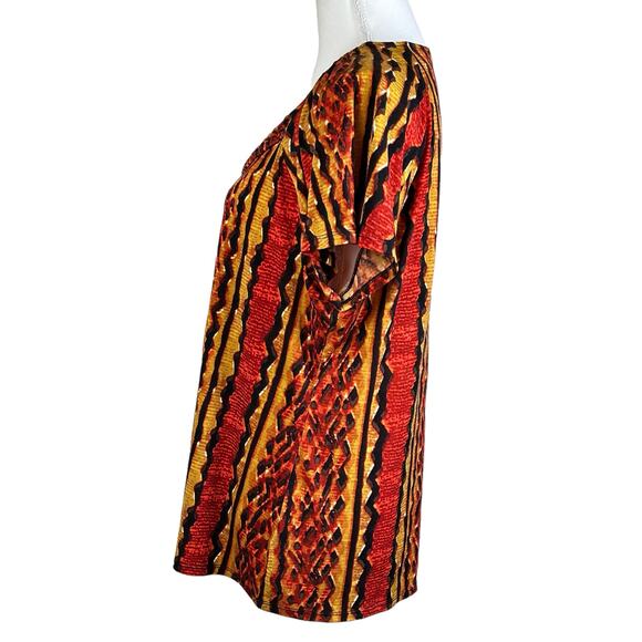 East 5th Blouse Women XL Red Yellow Geometric Print Short Sleeve Stretch Top - Picture 4 of 9